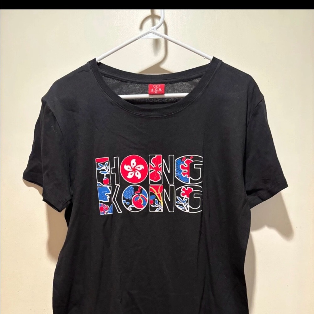Black Graphic T-Shirt with Hong Kong Design
